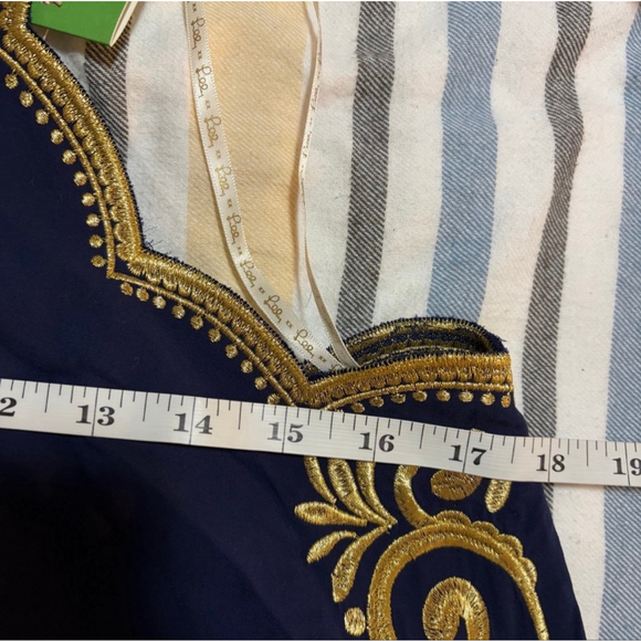 Lilly Pulitzer Navy Gold Embroidered Halter Dress Small NWT - Picture 10 of 11